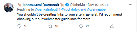 Туит от John Mueller за създаване на линкове