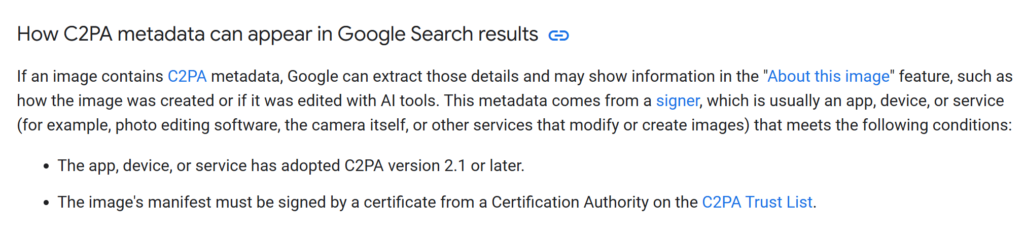 Google относно C2PA мета данните