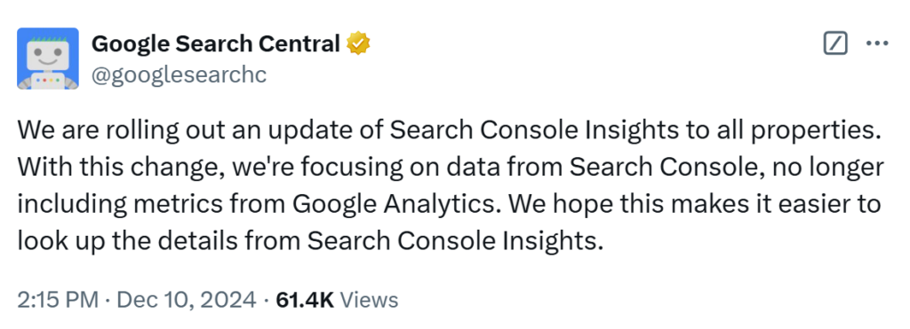 Публикация от Google за премахване на данните от GA в Google Search Console